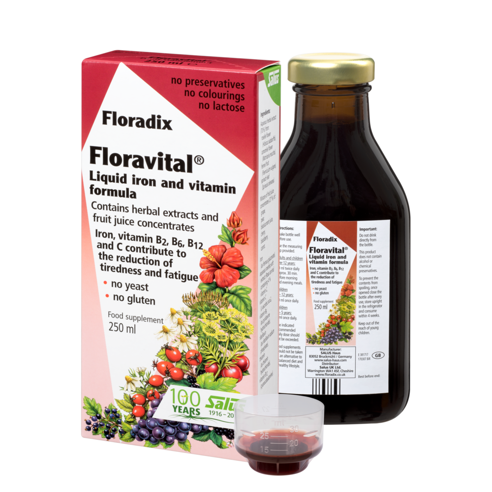 Floradix Liquid Floravital Iron Liquid Extract Formula Herbs Supplement by Flora, Salus 