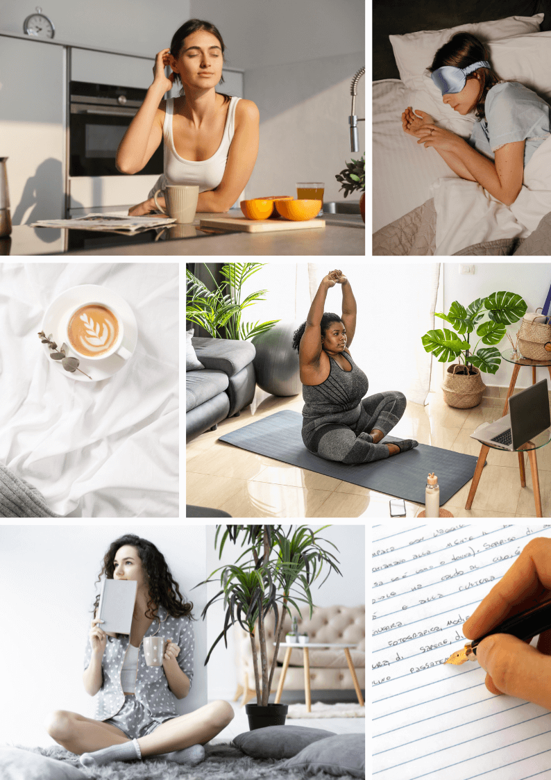 A collage of morning routine pictures