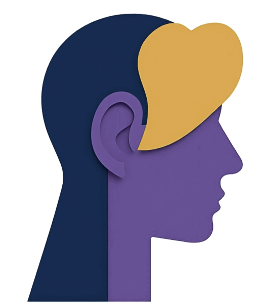  Icon depicting a male figure with an ear symbol and heart, representing Nimir Raval's active listening and empathetic approach to counseling