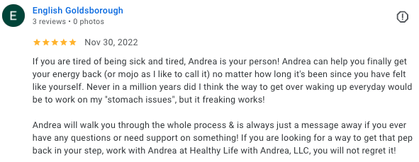  Google Review of Andrea Nicholson by English Goldsborough 