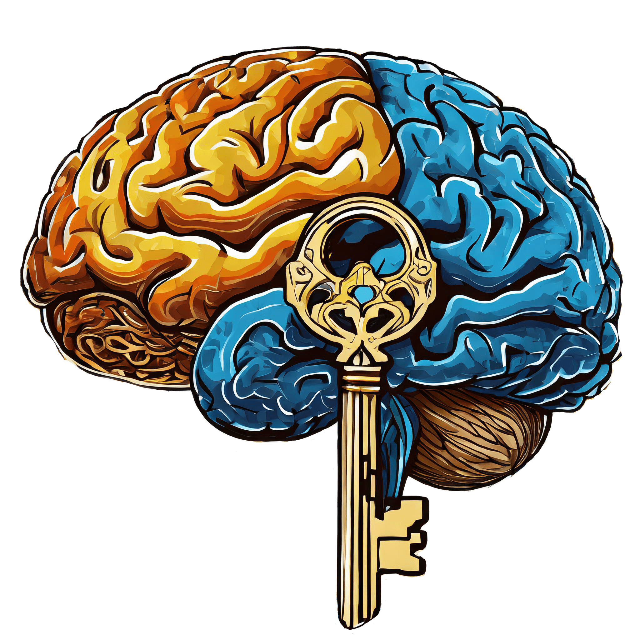 Brain with a key in front of it.