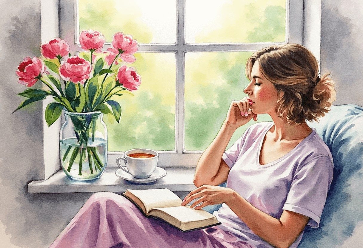  Gentle self-care rituals like journaling and tea for emotional calm and accomplishment.