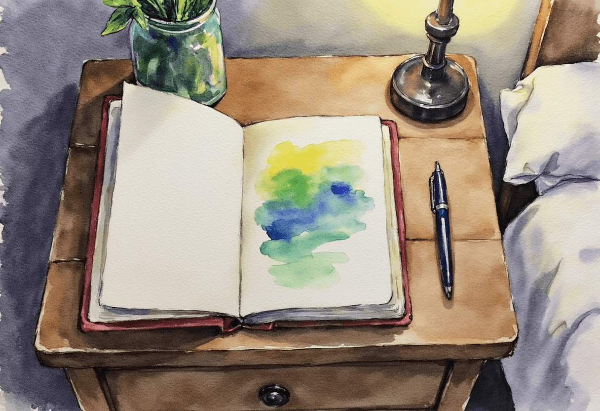 Bedside journal for evening reflection practice.