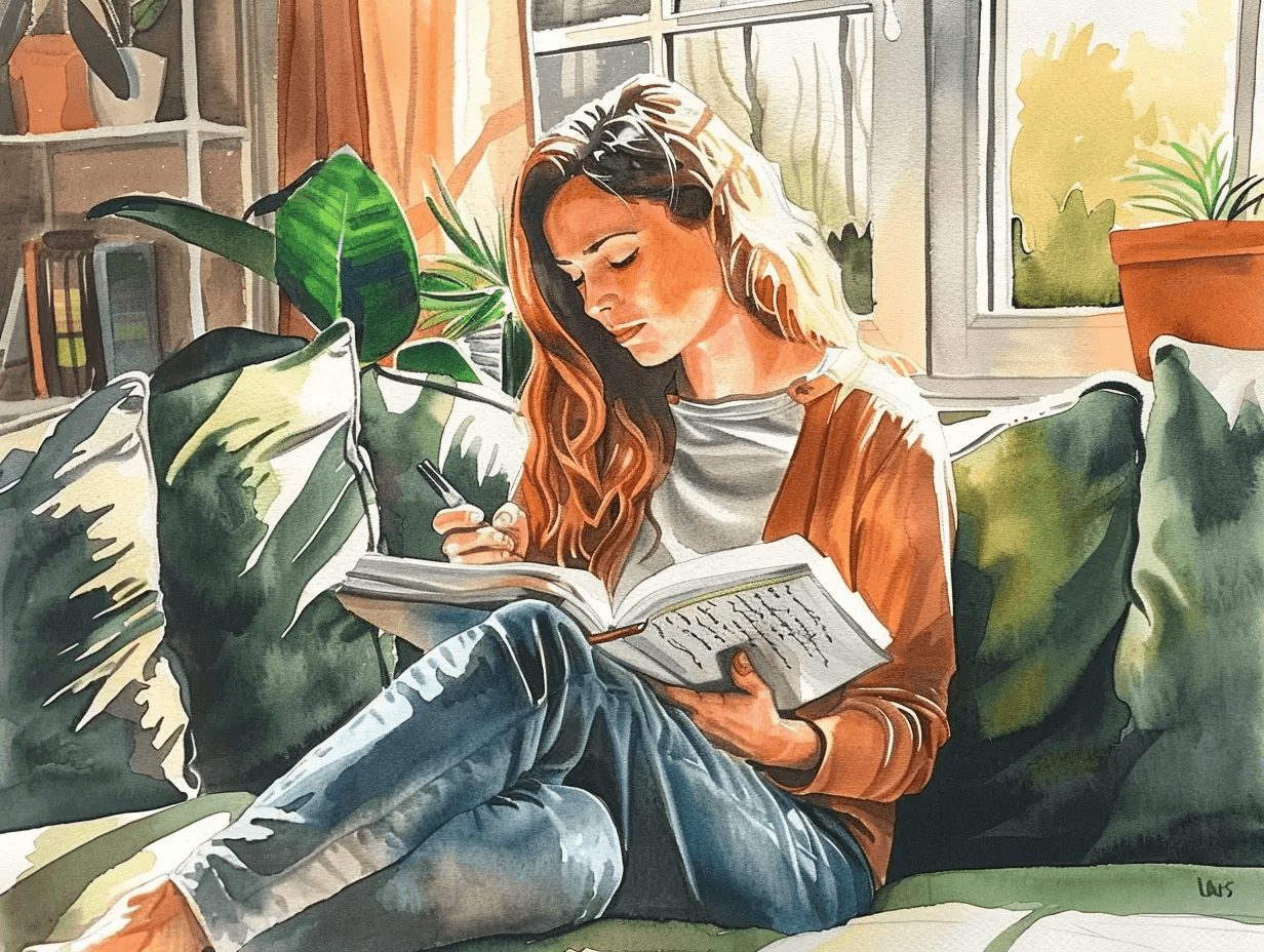 Woman tracking energy and mood for mindful burnout recovery