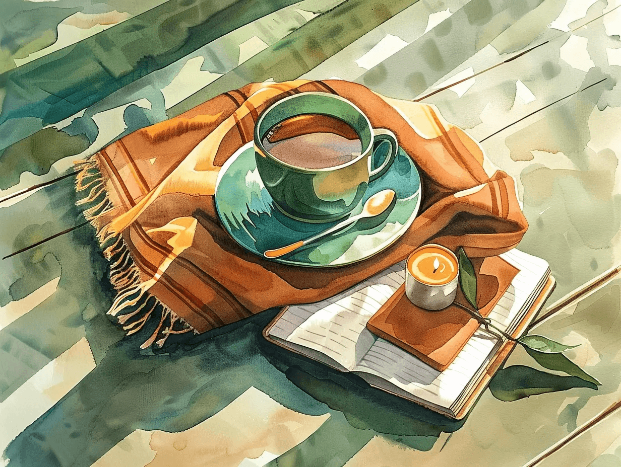 Cozy rest tools for burnout recovery including tea, blanket, and journal”