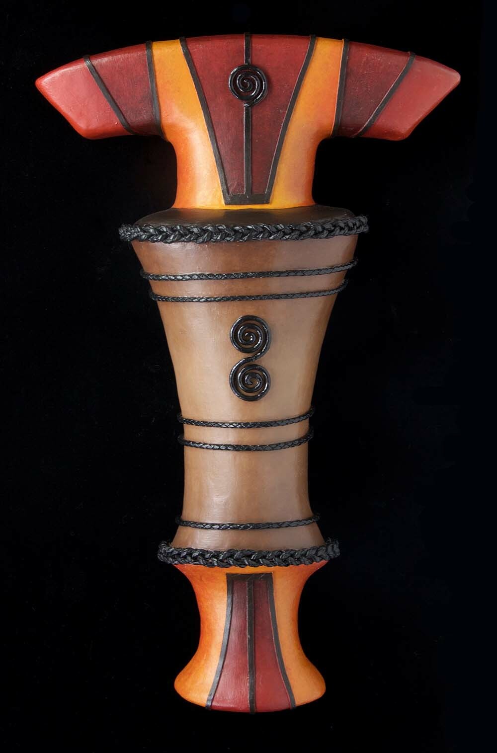 picture of sculpture: 2.5 Quiver (armor) 16" x 10" x 3” acrylic paint, clay, fiberglass, leather