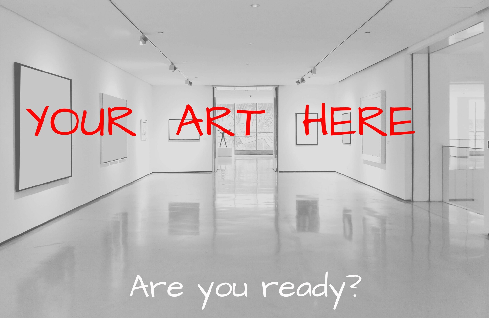 picture of empty art gallery with "your art here"