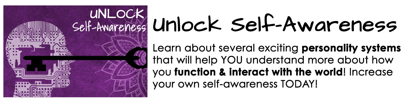 illustration of key unlocking brain with course title & description: Unlock Self-Awareness